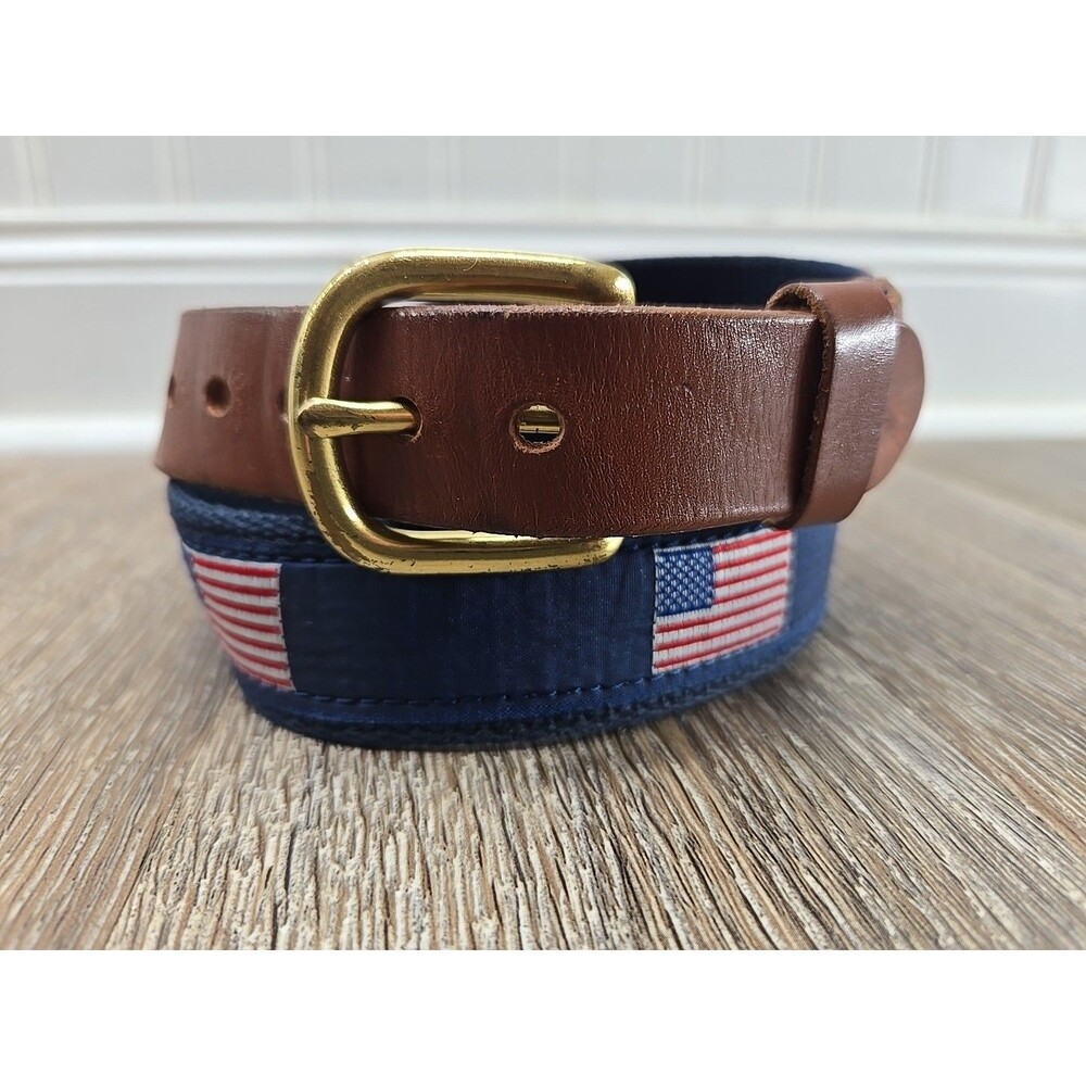 Leather Man Ltd Surcingle Belt American Flag Youth 26" Brown Leather & Fabric